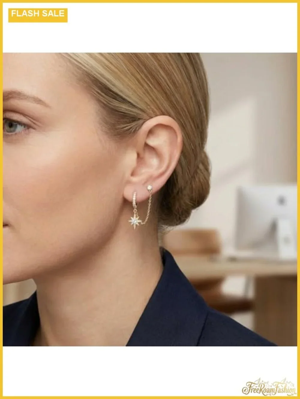 14K Gold Plated Double Piercing Chain Earrings Set